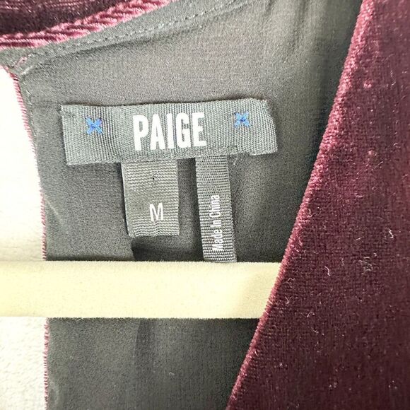 Paige Tamar Velvet Top Size Medium Dark Rouge Choker Mock Neck Keyhole Cutout - Picture 8 of 9